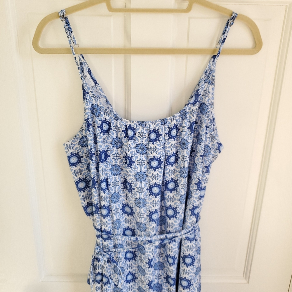 LOFT Blue and White Strappy Flounce Maxi Dress Size Large - Picture 6 of 16